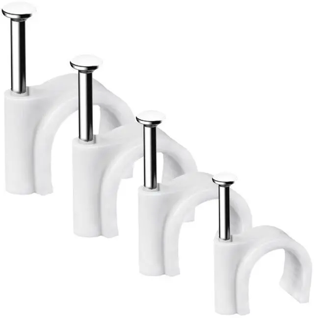 Main image of Cable Nails Clips, 400 Pcs, 4mm 6mm 8mm 10mm, Wire Wall Clips, White