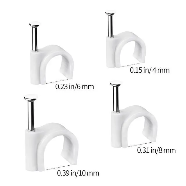 Alt view image 7 of 7 - Cable Nails Clips, 400 Pcs, 4mm 6mm 8mm 10mm, Wire Wall Clips, White