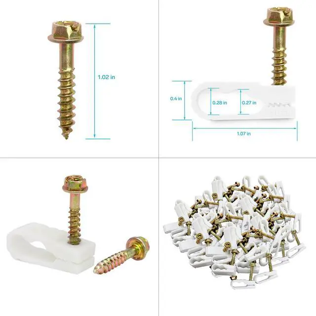 Alt view image 3 of 7 - Coaxial Cable Clips - Cable Holder - Wire Clips - Siding Clips for Hanging - Cord Holder for Desk - Cable Clamps (White, 100 Count - Dual Screw)