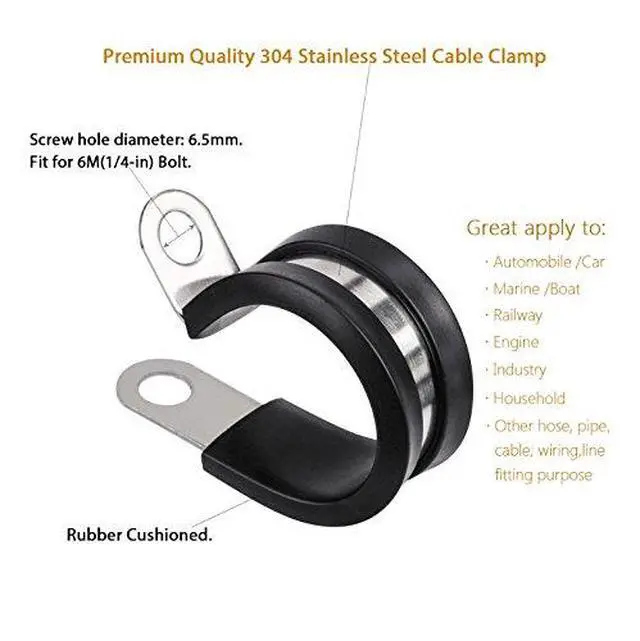 Alt view image 2 of 5 - 20 Pack 1 Inch Stainless Steel Cable Clamp, Rubber Cushioned Insulated Clamp, Conduit Wire Holder Strap Clips for Tube, Pipe or Wire Cord Installation