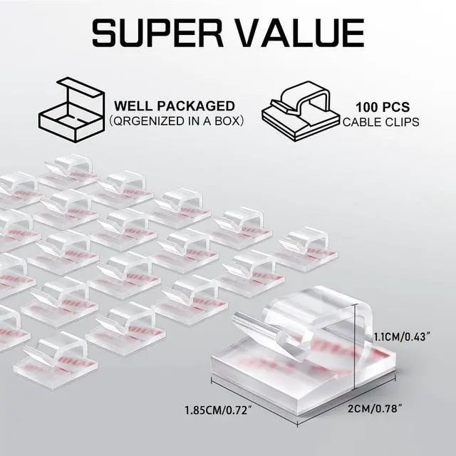 Alt view image 2 of 7 - 100PCS Cable Clips, Adhesive Wire Clips Strong Cord Clips Wire Holders, Cable Management Clips for Desk, Wall, Car, TV, Ethernet Cable (Clear, Medium)