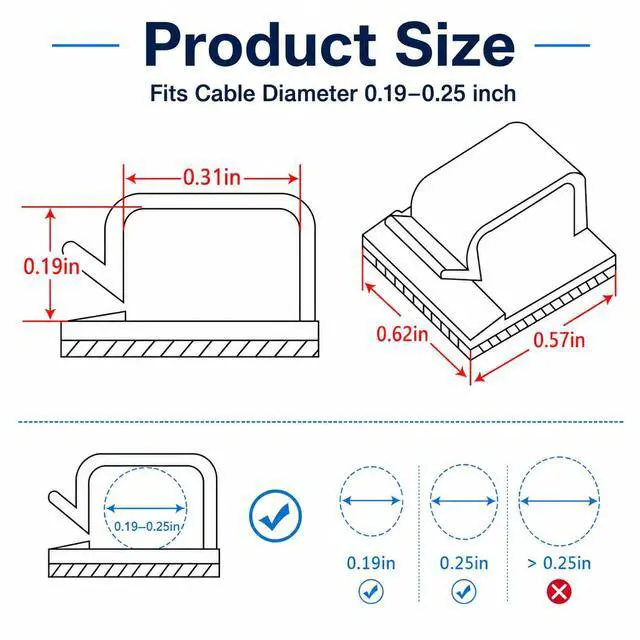 Alt view image 2 of 7 - 100PCS Cable Clips, Adhesive Cord Wire Organizer, Clear, Small