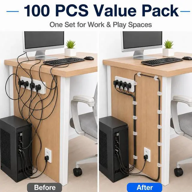 Alt view image 4 of 7 - 100PCS Cable Clips, Adhesive Cord Wire Organizer, Clear, Small