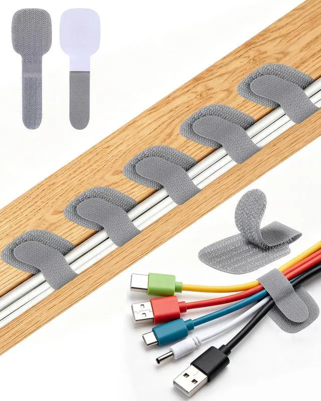 Main image of 80Pcs Self-Adhesive Cable Ties, Hook and Loop Cable Straps, Gray