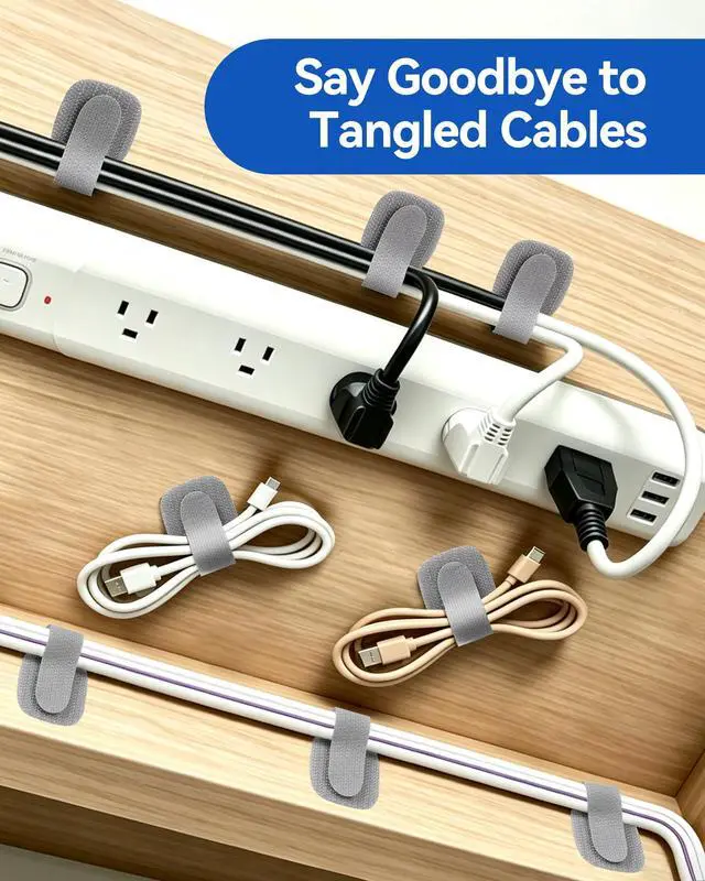 Alt view image 3 of 7 - 80Pcs Self-Adhesive Cable Ties, Hook and Loop Cable Straps, Gray