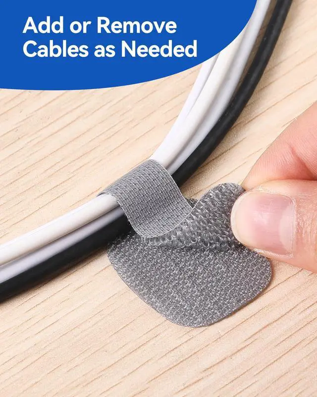 Alt view image 4 of 7 - 80Pcs Self-Adhesive Cable Ties, Hook and Loop Cable Straps, Gray