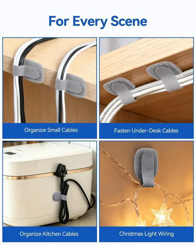 Alt view image 7 of 7 - 80Pcs Self-Adhesive Cable Ties, Hook and Loop Cable Straps, Gray