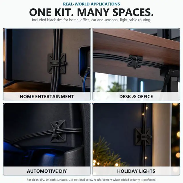 Alt view image 7 of 7 - 1 in Adhesive Zip Tie Mounts with 8 in Zip Ties, black 100 Sets