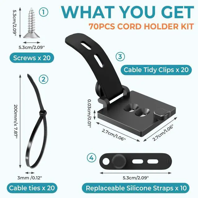 Alt view image 2 of 7 - 20PCS Cable Management Kit Adhesive Cable Clips