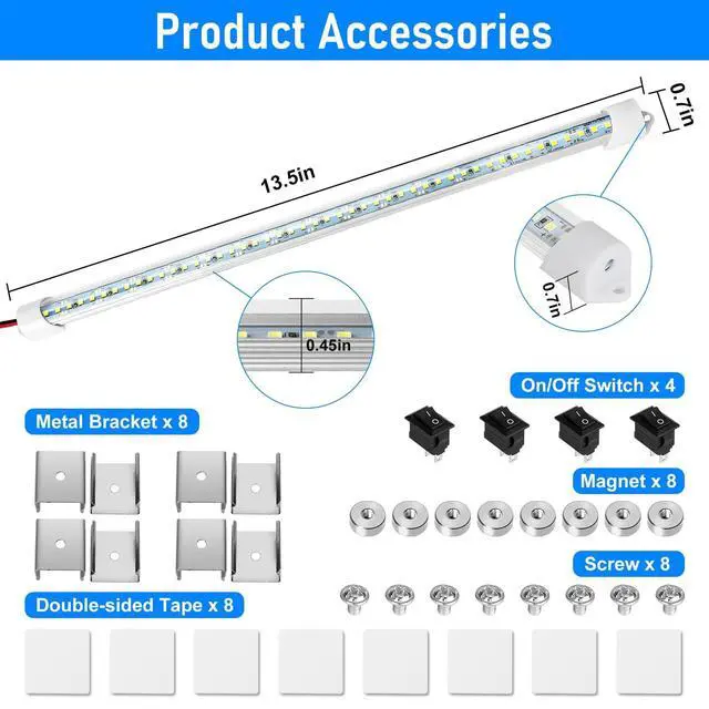 Alt view image 5 of 6 - 4PCS 12V LED Interior Light Bar, Super Bright 6500K 12V LED Light Strip Lights with Switch and Magnets, 48 LEDs 700LM Enclosed Trailer Lamp for Car Truck Camper Van RV, White