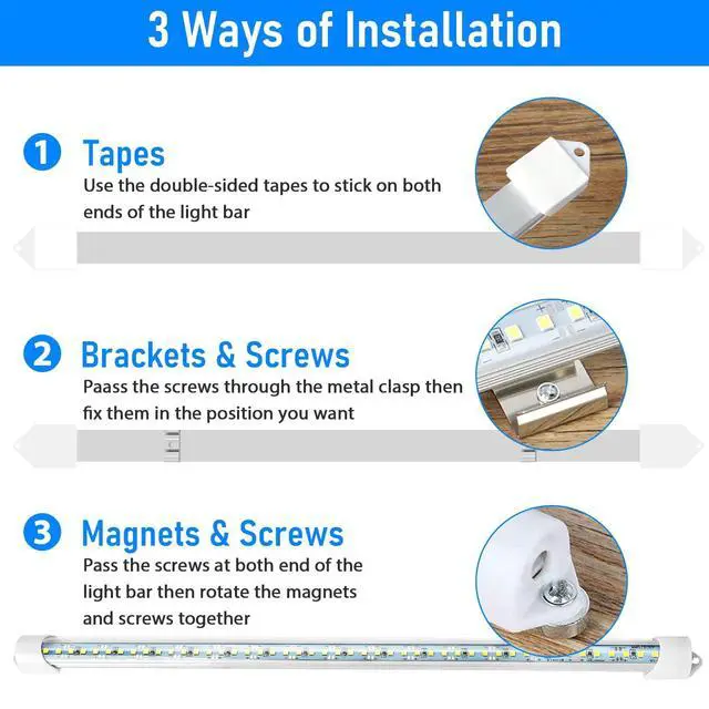Alt view image 4 of 6 - 4PCS 12V LED Interior Light Bar, Super Bright 6500K 12V LED Light Strip Lights with Switch and Magnets, 48 LEDs 700LM Enclosed Trailer Lamp for Car Truck Camper Van RV, White