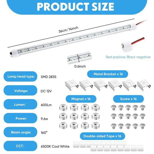Alt view image 2 of 7 - 8 Pcs 12V Interior LED Light Bar for Car LED Light with Switch and Magnets Strip White 12V Lighting for Indoor Room Home Car Cargo Truck Trailer Van