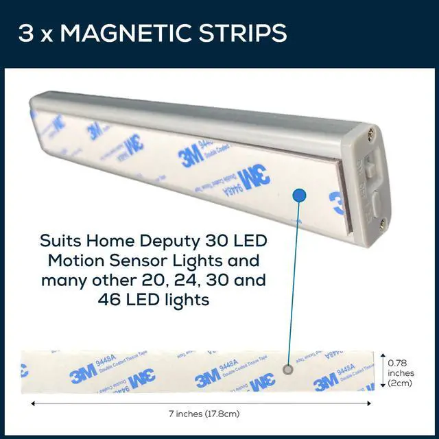 Alt view image 2 of 3 - Magnetic Strips for Motion Sensor Lights - 3 Pack - Replacement Magnetic Strips with Adhesive Backing for LED Under Cabinet Lights