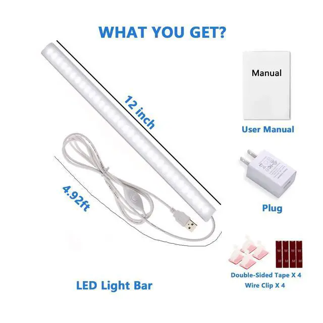 Alt view image 6 of 6 - Under Cabinet Light, 12 Inch Plug in LED Closet Light with Memory Function, Cold White 6000K, Super Slim Dimmable Workbench,Under Counter Lights for Kitchen
