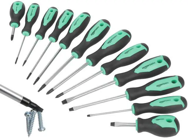 Main image of Magnetic Screwdrivers Set, 12-Piece, Phillips, Slotted, Torx, Square, and Stubby with Non-Slip Handle, Hand Tools Set, Turquoise