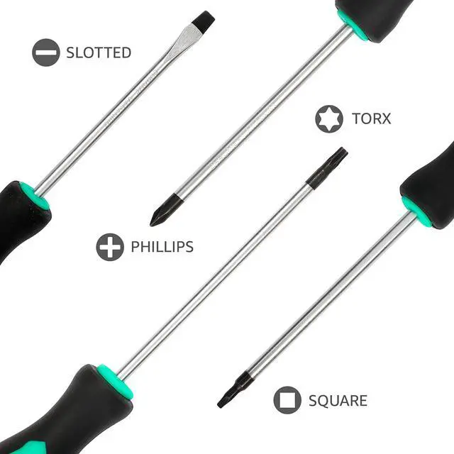 Alt view image 4 of 6 - Magnetic Screwdrivers Set, 12-Piece, Phillips, Slotted, Torx, Square, and Stubby with Non-Slip Handle, Hand Tools Set, Turquoise