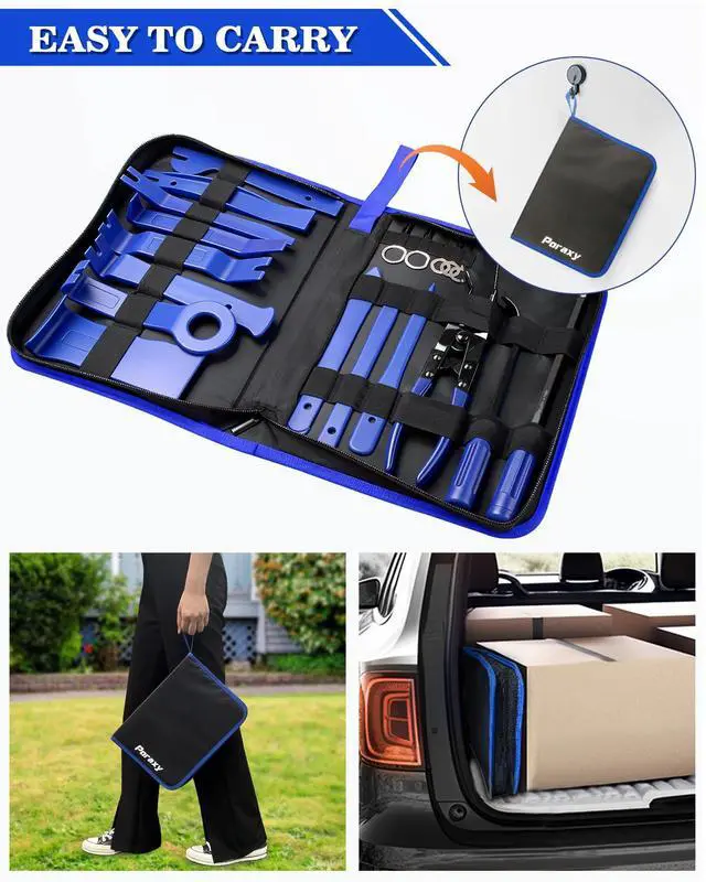 Alt view image 7 of 7 - Poraxy 19Pcs Trim Removal Tool, Car Panel Dashboard Door Audio Trim Removal Tool Kit, Auto Clip Pliers Fastener Remover Set, Plastic Pry Tool, Automotive Upholstery Removal Kit