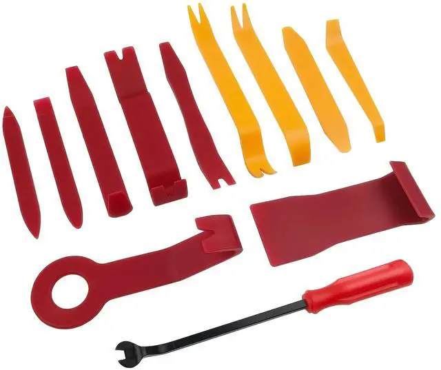 Main image of 12 PCS Plastic Trim Removal Tool No Scratch Auto Trim Removal Tool Kit, Auto Clip Rivet Fastener Remover Pry Tool Auto Parts for Car Panel & Audio Dashboard Repair Kit (Red + Orange)