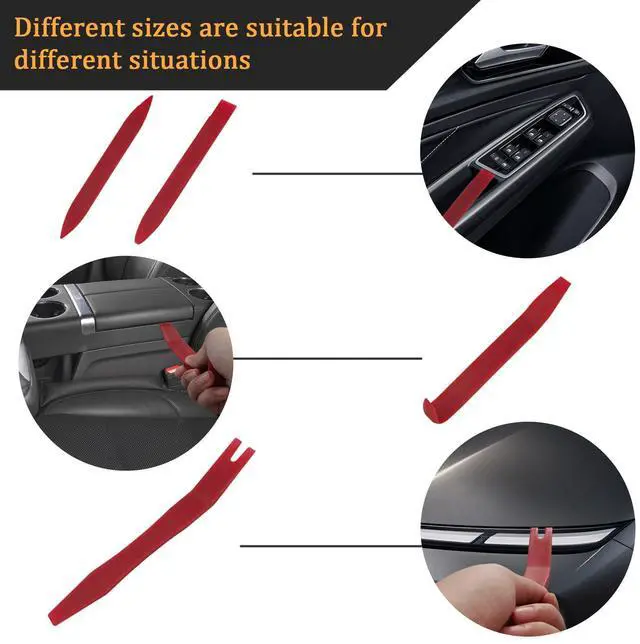 Alt view image 4 of 7 - 12 PCS Plastic Trim Removal Tool No Scratch Auto Trim Removal Tool Kit, Auto Clip Rivet Fastener Remover Pry Tool Auto Parts for Car Panel & Audio Dashboard Repair Kit (Red + Orange)