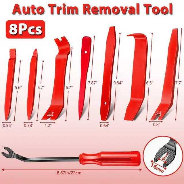 Alt view image 2 of 7 - 8Pcs Auto Trim Disassembly Tool Set,Nylon Plastic Fasteners Remover Tools for Car Dash and Upholstery,Car Door Panel Trim Removal Tool Kit with Storage Bag,No Scratch Auto Interior Remover - Red