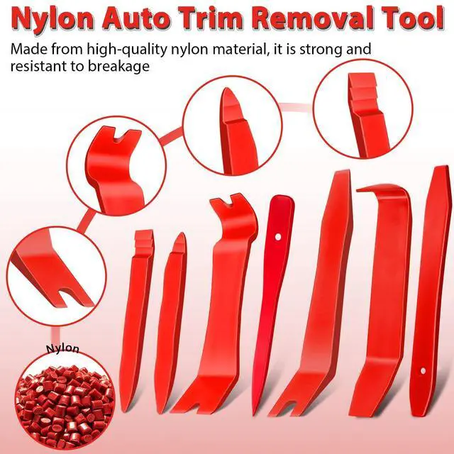 Alt view image 3 of 7 - 8Pcs Auto Trim Disassembly Tool Set,Nylon Plastic Fasteners Remover Tools for Car Dash and Upholstery,Car Door Panel Trim Removal Tool Kit with Storage Bag,No Scratch Auto Interior Remover - Red