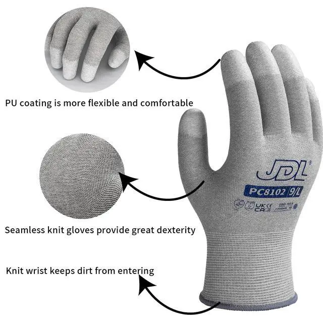 Alt view image 2 of 7 - ESD Work Gloves, Anti-Static Gloves for PC Building, 6 pairs, Computer Installation & Repair, High Resistance Carbon Fiber Gloves, Medium