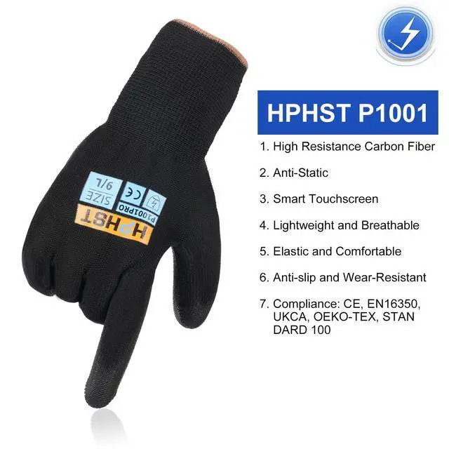 Alt view image 2 of 7 - Work Gloves P1001PRO Anti-Static Gloves for Computer Installation & Repair, High Resistance Carbon Fiber Gloves (Black(pack of 12), Large)