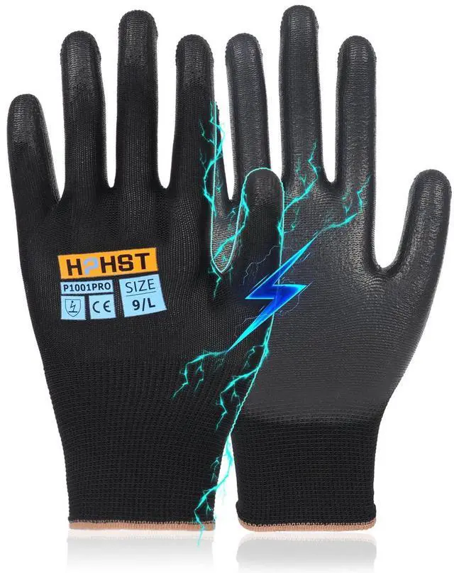 Main image of Work Gloves P1001PRO Anti-Static Gloves for Computer Installation & Repair, High Resistance Carbon Fiber Gloves (Black(pack of 12), Large)