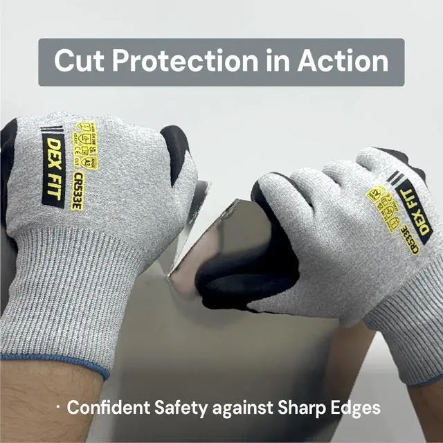 Alt view image 5 of 7 - Cut Resistant Work Gloves Fiberglass-Free No Itch Safety Gloves for Men Women, Anti-Static ESD Safe, Touchscreen, Thin Foam Nitrile Grip; CR533E A3 Gray, XL (10), 1 Pair