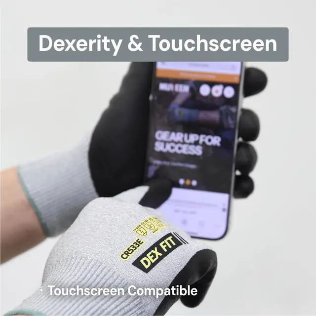 Alt view image 6 of 7 - Cut Resistant Work Gloves Fiberglass-Free No Itch Safety Gloves for Men Women, Anti-Static ESD Safe, Touchscreen, Thin Foam Nitrile Grip; CR533E A3 Gray, XL (10), 1 Pair
