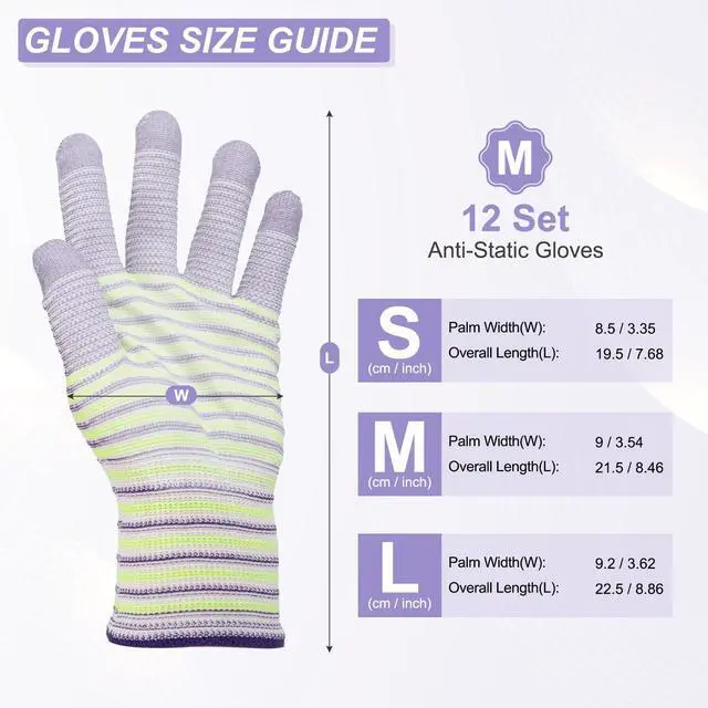 Alt view image 2 of 6 - 12Set ESD Anti-Static Gloves Electrostatic Protective Gloves with PU Palm Medium Size for Computer Installation, Building & Repair, Purple