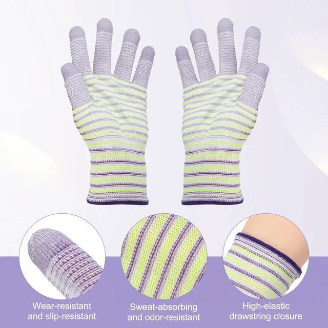 Alt view image 3 of 6 - 12Set ESD Anti-Static Gloves Electrostatic Protective Gloves with PU Palm Medium Size for Computer Installation, Building & Repair, Purple