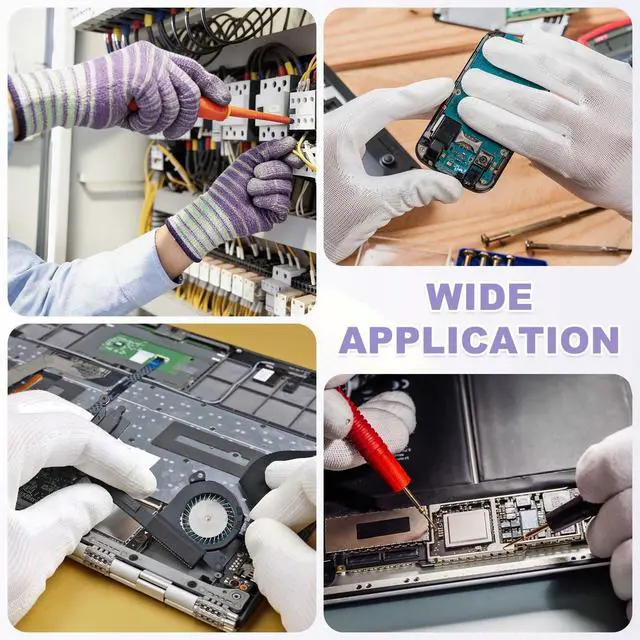 Alt view image 6 of 6 - 12Set ESD Anti-Static Gloves Electrostatic Protective Gloves with PU Palm Medium Size for Computer Installation, Building & Repair, Purple