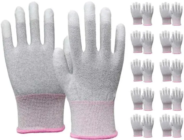 Main image of 10 Pairs Anti Static Gloves, Coated Fingertip Grey Carbon Fibers,13G ESD Safety Work Gloves (Extra Small, Pink)