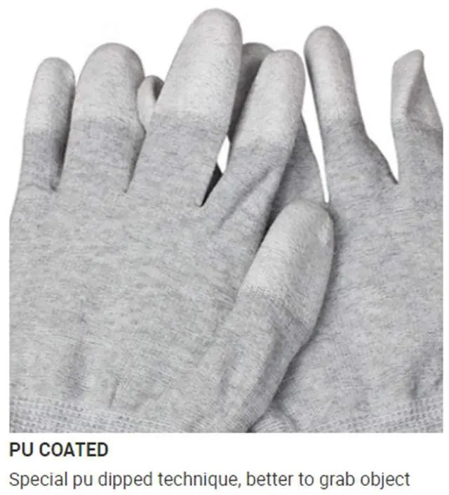 Alt view image 2 of 5 - 10 Pairs Anti Static Gloves, Coated Fingertip Grey Carbon Fibers,13G ESD Safety Work Gloves (Extra Small, Pink)