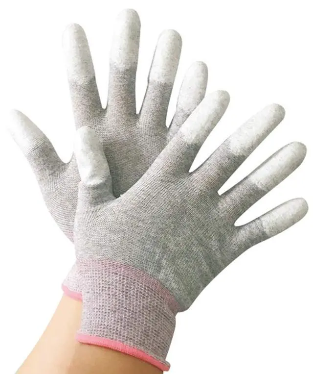 Alt view image 5 of 5 - 10 Pairs Anti Static Gloves, Coated Fingertip Grey Carbon Fibers,13G ESD Safety Work Gloves (Extra Small, Pink)