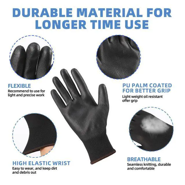 Alt view image 2 of 6 - Anti Static Gloves 6 Pairs, Medium, PU Coated, for Electronics Work
