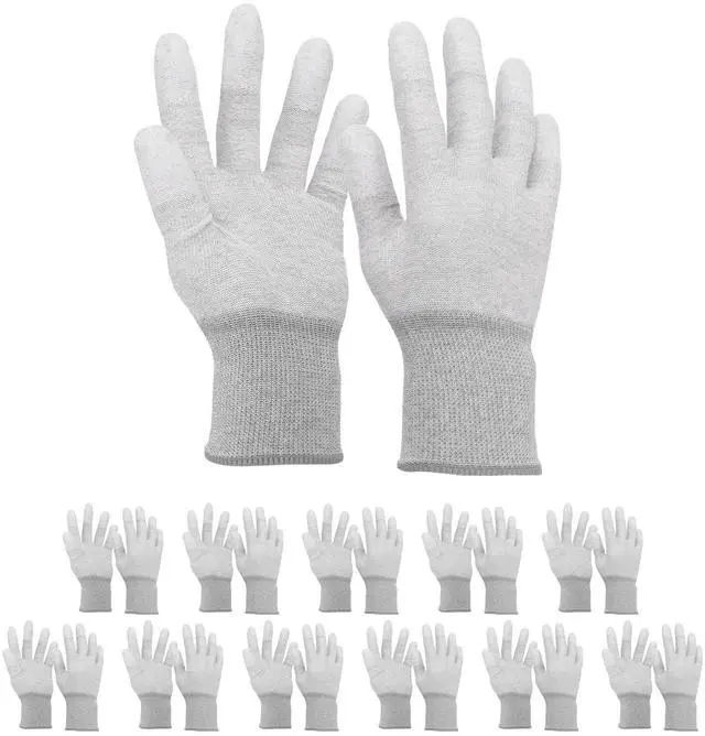 Main image of 12Set ESD Anti-Static Gloves Electrostatic Protective Gloves Coated Fingertip Grey Carbon Fiber Large Size for Computer Installation, Building & Repair, Gray