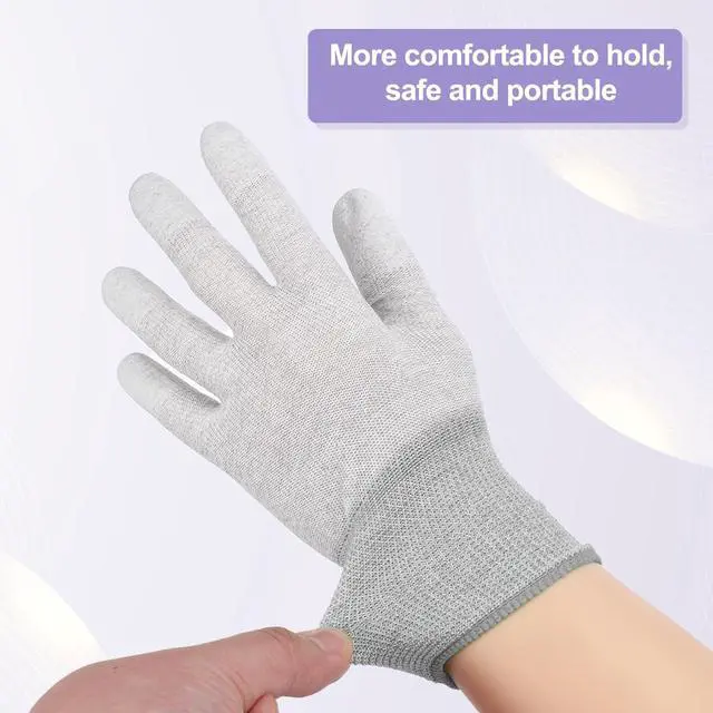 Alt view image 4 of 6 - 12Set ESD Anti-Static Gloves Electrostatic Protective Gloves Coated Fingertip Grey Carbon Fiber Large Size for Computer Installation, Building & Repair, Gray