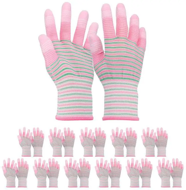 Main image of 12Set ESD Anti-Static Gloves Electrostatic Protective Gloves with PU Fingertips Medium Size for Computer Installation, Building & Repair, Pink