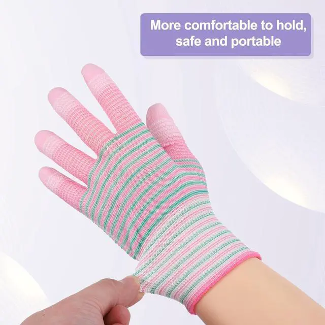 Alt view image 4 of 6 - 12Set ESD Anti-Static Gloves Electrostatic Protective Gloves with PU Fingertips Medium Size for Computer Installation, Building & Repair, Pink
