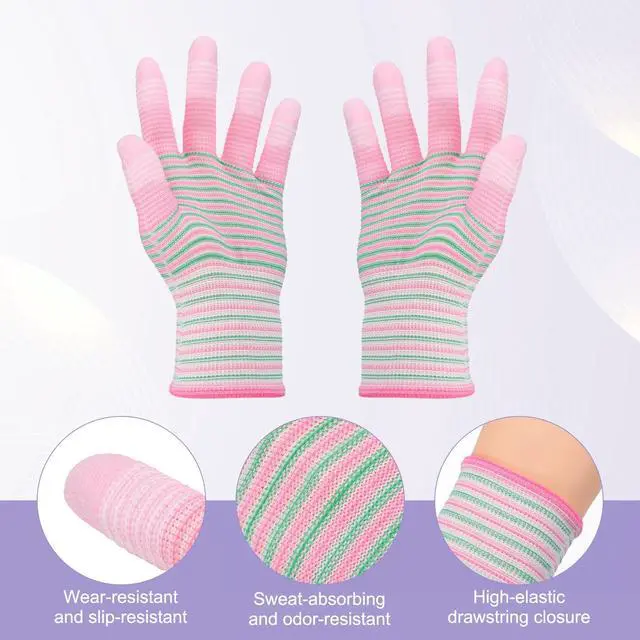 Alt view image 3 of 6 - 12Set ESD Anti-Static Gloves Electrostatic Protective Gloves with PU Fingertips Medium Size for Computer Installation, Building & Repair, Pink