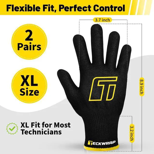 Alt view image 2 of 7 - Vinyl Wrap Gloves for Car Wrapping Window Tint - Black, 2 Pairs XL