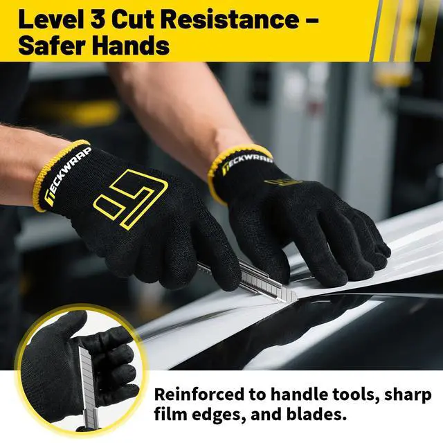Alt view image 4 of 7 - Vinyl Wrap Gloves for Car Wrapping Window Tint - Black, 2 Pairs XL