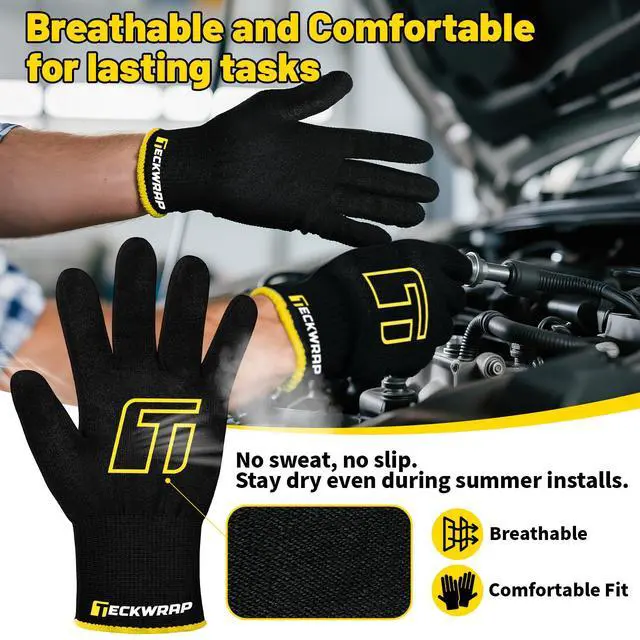 Alt view image 3 of 7 - Vinyl Wrap Gloves for Car Wrapping Window Tint - Black, 2 Pairs XL