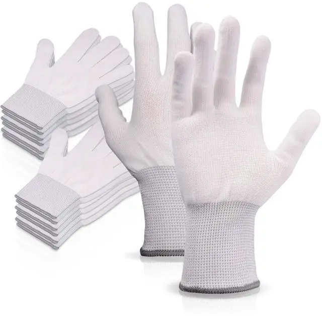 Main image of Vinyl Wrap Gloves - Nylon White Working Gloves / 6 Pairs