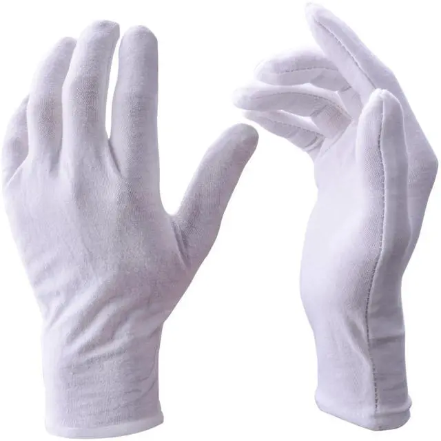 Main image of 12 Pairs White Cotton Gloves Soft Cloth Dust Hand Gloves Work for Men Women Art Crafting Handling, Eczema, BBQ, Coin Jewelry Watch Inspection, Dry Hands Sleeping, Archival, Large