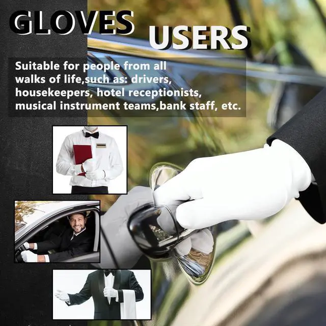 Alt view image 5 of 7 - 12 Pairs White Cotton Gloves Soft Cloth Dust Hand Gloves Work for Men Women Art Crafting Handling, Eczema, BBQ, Coin Jewelry Watch Inspection, Dry Hands Sleeping, Archival, Large