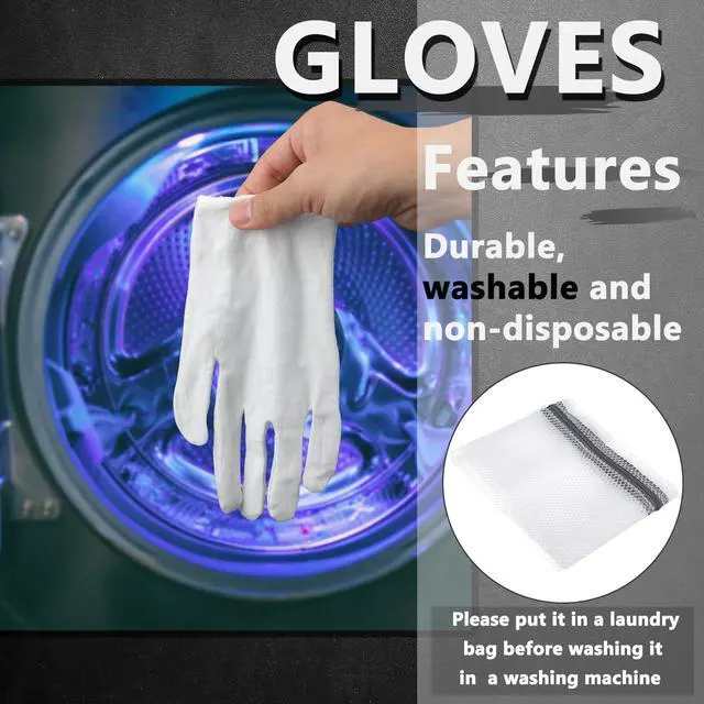 Alt view image 6 of 7 - 12 Pairs White Cotton Gloves Soft Cloth Dust Hand Gloves Work for Men Women Art Crafting Handling, Eczema, BBQ, Coin Jewelry Watch Inspection, Dry Hands Sleeping, Archival, Large