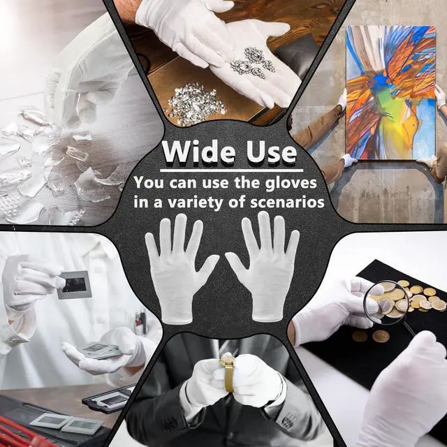 Alt view image 7 of 7 - 12 Pairs White Cotton Gloves Soft Cloth Dust Hand Gloves Work for Men Women Art Crafting Handling, Eczema, BBQ, Coin Jewelry Watch Inspection, Dry Hands Sleeping, Archival, Large